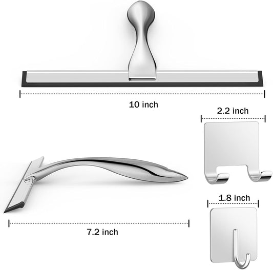 Multipurpose Stainless Steel Shower Scraper for Shower Glass Door with 2 Adhesive Hooks, Bathroom Cleaning V1102-B0BZZDPPRX