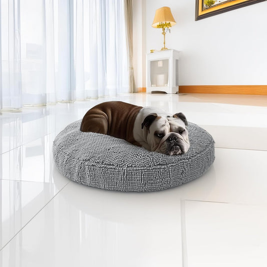 Puppy & Cat Dog Bed, Soft & Relaxing Round Dog Bed, Chenille Material, Removable Cover, Washable & Tumble Dry V1102-B0CCXH53LW