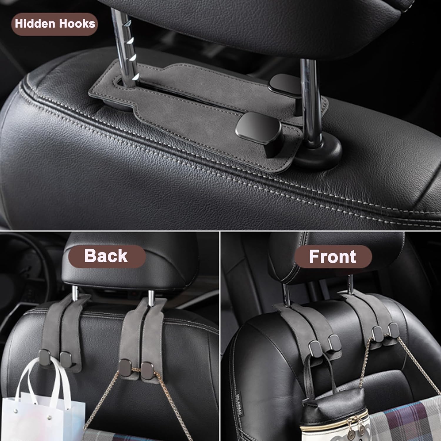 Car Headrest Hook, Car Hook for Wallet & Bag, Car Wallet Hook (Grey - Pack of 2) V1102-B0CX1C2CHY