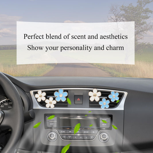 6pcs Flowers Car Air Freshener Vent Clips Blue White Daisy Flowers Air Vent Clip Car Accessories for Women V1102-B0D47K6L84