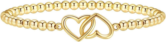Women's Gold Bracelet 14K Gold Plated Beaded Bracelet Gold Stretch Beaded Bracelet Handmade Ball Bracelet V1102-B0D5TR1H7C