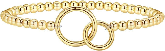 Women's Gold Bracelet 14K Gold Plated Beaded Bracelet Gold Stretch Beaded Bracelet Handmade Ball Bracelet V1102-B0D5TSDTP3