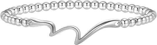 Women's Silver Bracelet, Silver Elastic Beaded Bracelet, Handmade Ball Accent Bracelet, Elegant Silver V1102-B0D5TSDTP4