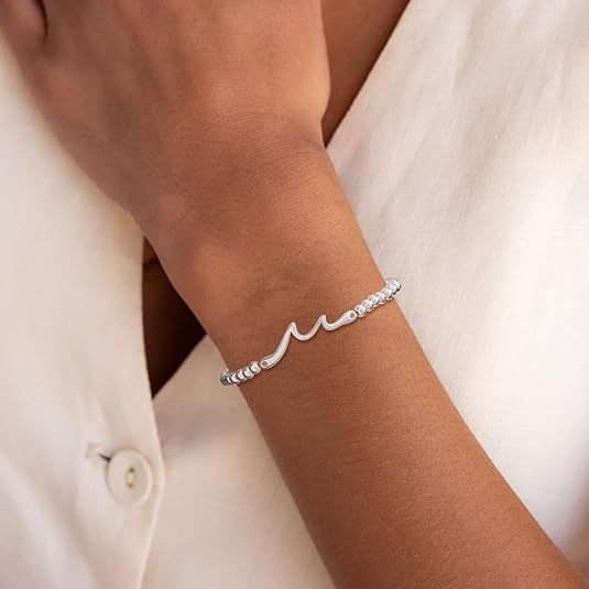 Women's Silver Bracelet, Silver Elastic Beaded Bracelet, Handmade Ball Accent Bracelet, Elegant Silver V1102-B0D5TSDTP4