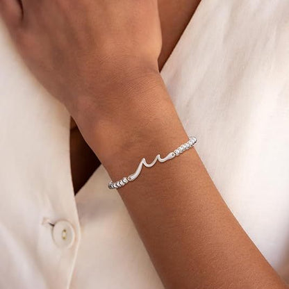 Women's Silver Bracelet, Silver Elastic Beaded Bracelet, Handmade Ball Accent Bracelet, Elegant Silver V1102-B0D5TSDTP4