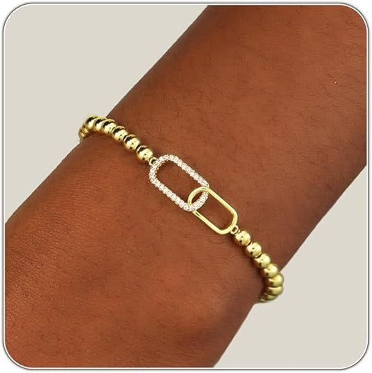 Women's Gold Bracelet 14K Gold Plated Beaded Bracelet Gold Stretch Beaded Bracelet Handmade Ball Bracelet V1102-B0D5TTQ9QY