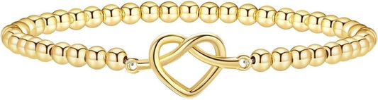 Women's Gold Bracelet 14K Gold Plated Beaded Bracelet Gold Stretch Beaded Bracelet Handmade Ball Bracelet V1102-B0D5TVPGKJ
