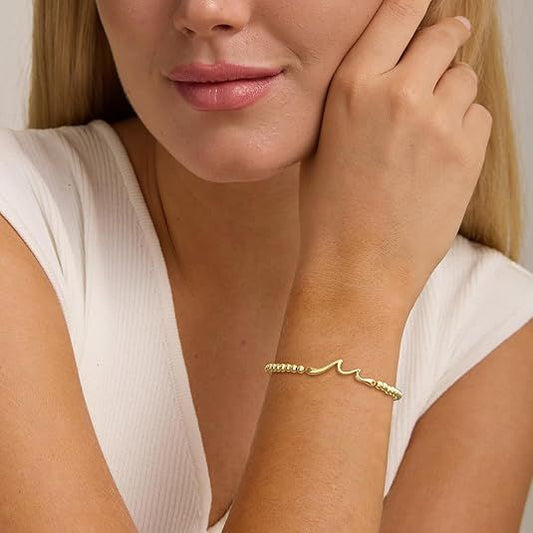 Women's Gold Bracelet 14K Gold Plated Beaded Bracelet Gold Stretch Beaded Bracelet Handmade Ball Bracelet V1102-B0D5TVR491