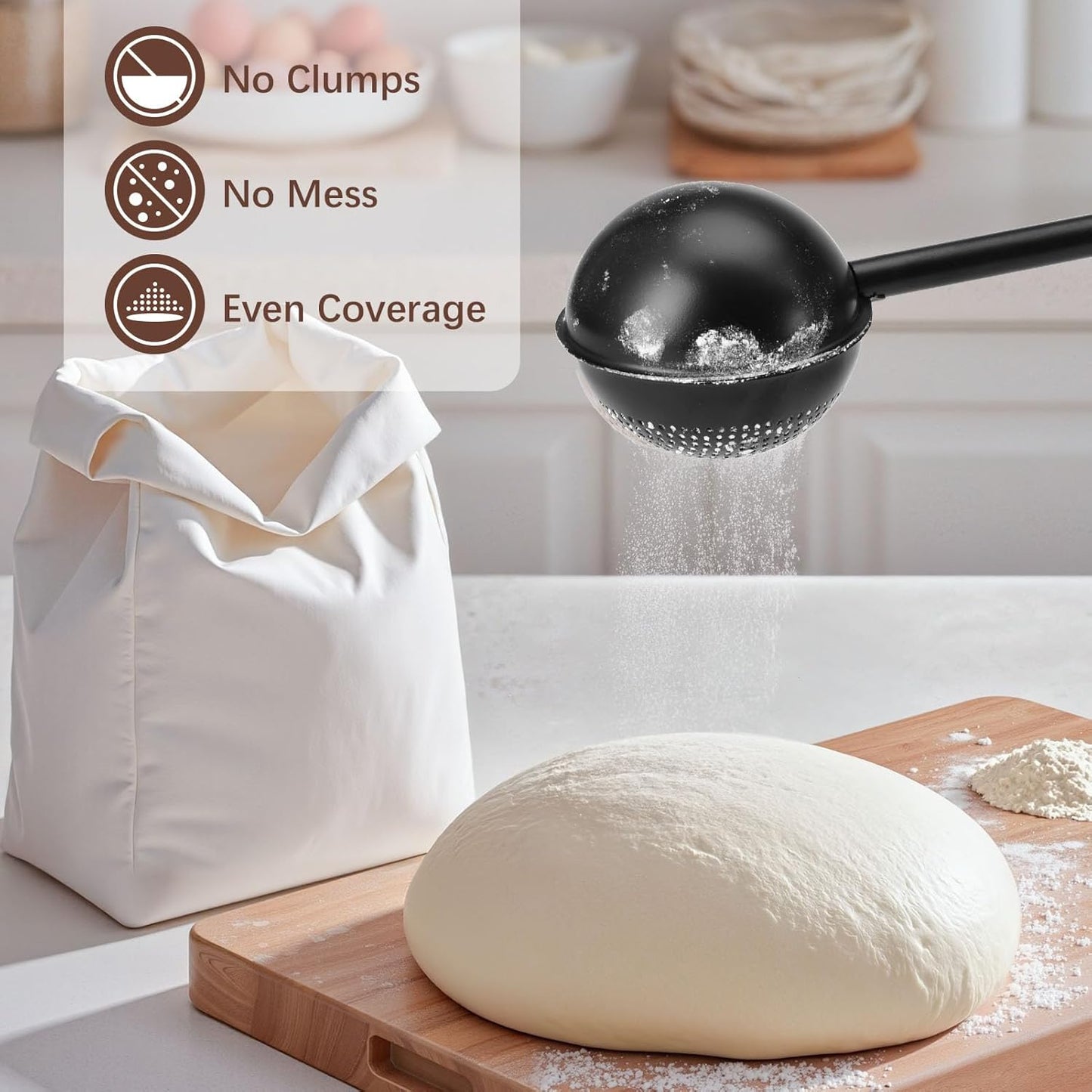 Flour Duster, One-Hand Operation, 304 Stainless Steel Powder Sugar Bowl Dusting Duster, Dusting Flour Sieve, V1102-B0F6LFJ6R5