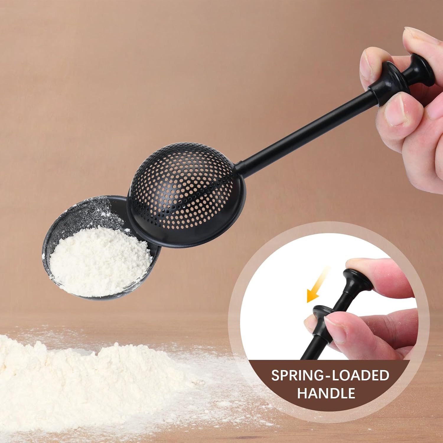 Flour Duster, One-Hand Operation, 304 Stainless Steel Powder Sugar Bowl Dusting Duster, Dusting Flour Sieve, V1102-B0F6LFJ6R5