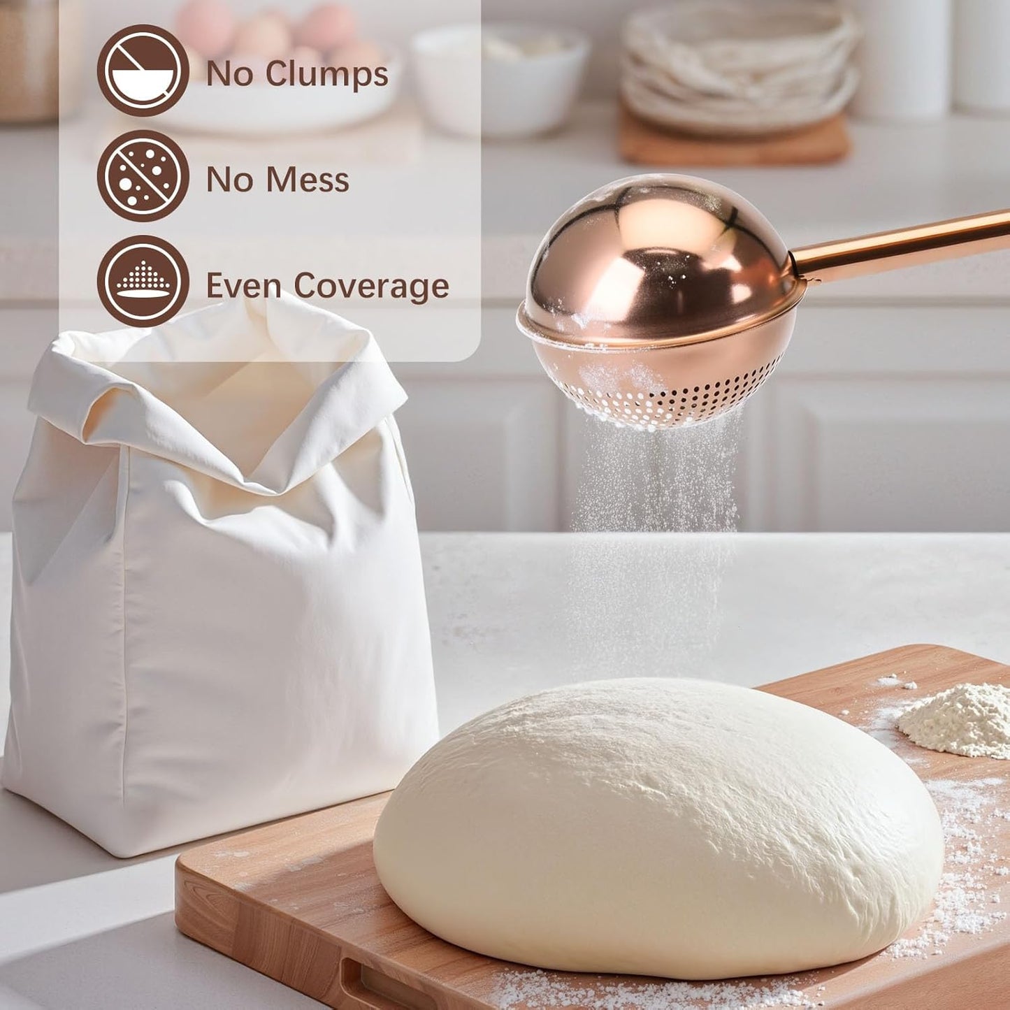 Flour Duster, One-Hand Operation, 304 Stainless Steel Powder Sugar Bowl Dusting Duster, Dusting Flour V1102-B0F6LLM811