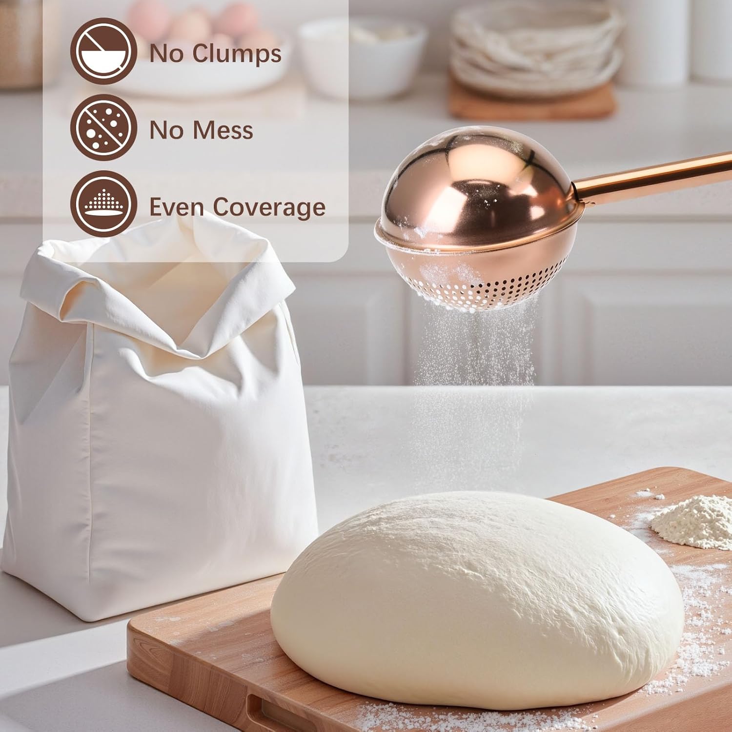 Flour Duster, One-Hand Operation, 304 Stainless Steel Powder Sugar Bowl Dusting Duster, Dusting Flour V1102-B0F6LLM811