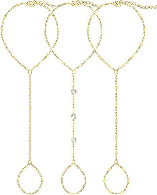 3PCS 14K Gold-Plated Hand Chain Bracelets for Women, Stack Bracelets Set Adjustable, Trendy Dainty Ring V1102-B0FD38Q4DJ