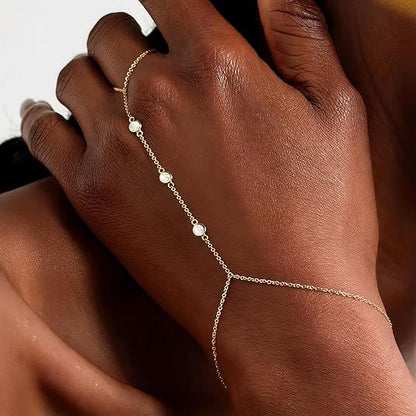 3PCS 14K Gold-Plated Hand Chain Bracelets for Women, Stack Bracelets Set Adjustable, Trendy Dainty Ring V1102-B0FD38Q4DJ