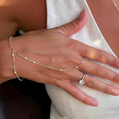 3PCS 14K Gold-Plated Hand Chain Bracelets for Women, Stack Bracelets Set Adjustable, Trendy Dainty Ring V1102-B0FD38Q4DJ