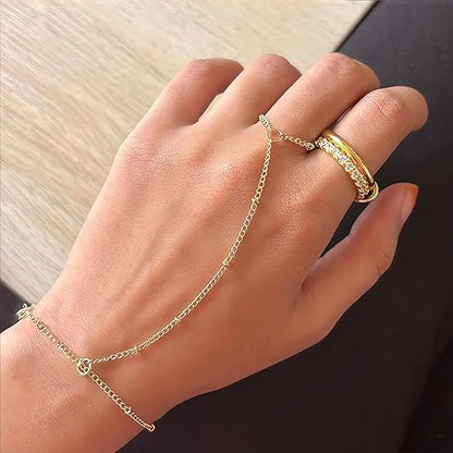 3PCS 14K Gold-Plated Hand Chain Bracelets for Women, Stack Bracelets Set Adjustable, Trendy Dainty Ring V1102-B0FD38Q4DJ