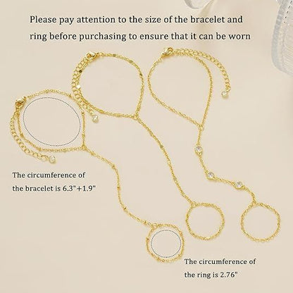 3PCS 14K Gold-Plated Hand Chain Bracelets for Women, Stack Bracelets Set Adjustable, Trendy Dainty Ring V1102-B0FD38Q4DJ