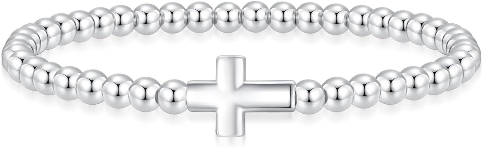 Women's Silver Bracelet, Silver Elastic Beaded Bracelet, Handmade Ball Accent Bracelet, Elegant Silver V1102-B0FH6TG3HC