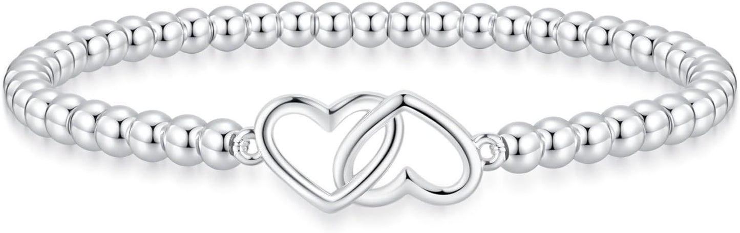 Women's Silver Bracelet, Silver Elastic Beaded Bracelet, Handmade Ball Accent Bracelet, Elegant Silver V1102-B0FH6V9CQV