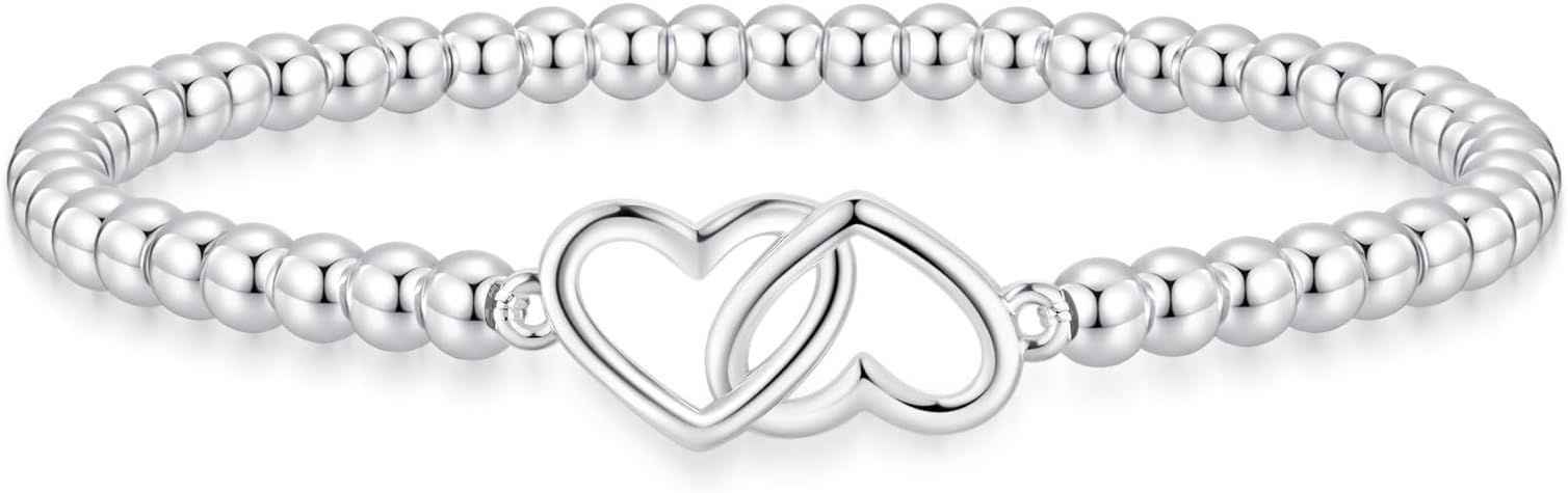 Women's Silver Bracelet, Silver Elastic Beaded Bracelet, Handmade Ball Accent Bracelet, Elegant Silver V1102-B0FH6V9CQV