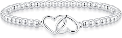 Women's Silver Bracelet, Silver Elastic Beaded Bracelet, Handmade Ball Accent Bracelet, Elegant Silver V1102-B0FH6V9CQV