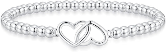 Women's Silver Bracelet, Silver Elastic Beaded Bracelet, Handmade Ball Accent Bracelet, Elegant Silver V1102-B0FH6V9CQV