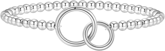 Women's Silver Bracelet, Silver Elastic Beaded Bracelet, Handmade Ball Accent Bracelet, Elegant Silver V1102-B0FN82PTF1