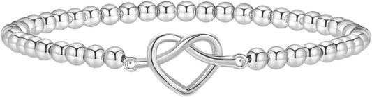 Women's Silver Bracelet, Silver Elastic Beaded Bracelet, Handmade Ball Accent Bracelet, Elegant Silver V1102-B0FN82QNZW