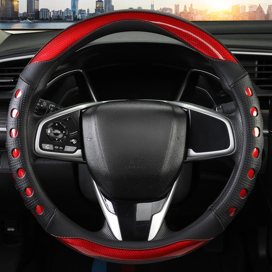 PU Leather Car Steering Wheel Cover with Non-Slip Grip, Suitable for Both Men and Women, Universal Fits V1102-B0FQWHGDTH