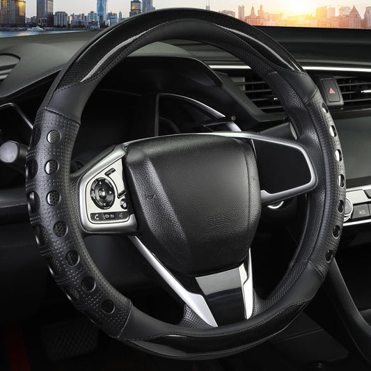 PU Leather Car Steering Wheel Cover with Non-Slip Grip, Suitable for Both Men and Women, Universal Fits V1102-B0FQXJTX3N