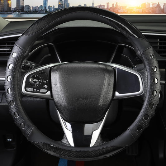 PU Leather Car Steering Wheel Cover with Non-Slip Grip, Suitable for Both Men and Women, Universal Fits V1102-B0FQXJTX3N