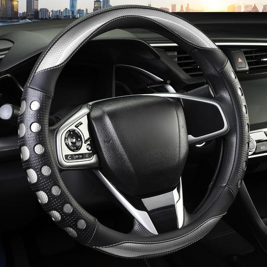 PU Leather Car Steering Wheel Cover with Non-Slip Grip, Suitable for Both Men and Women, Universal Fits V1102-B0FQXJVKCV