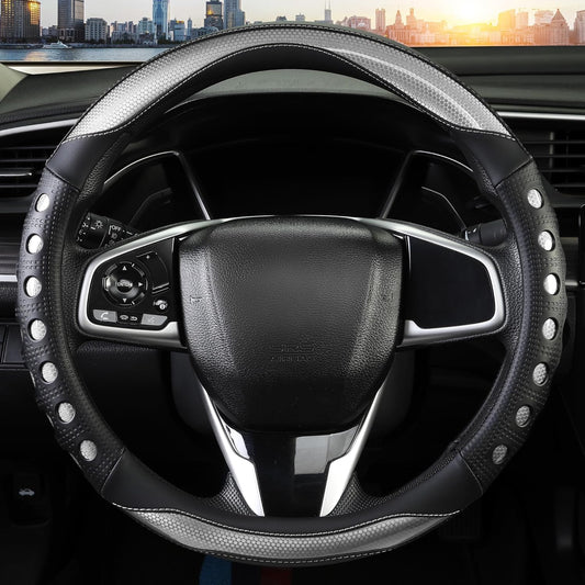 PU Leather Car Steering Wheel Cover with Non-Slip Grip, Suitable for Both Men and Women, Universal Fits V1102-B0FQXJVKCV
