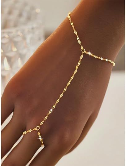 3PCS 14K Gold-Plated Hand Chain Bracelets for Women, Stack Bracelets Set Adjustable, Trendy Dainty Ring V1102-B0FYP4DKHB