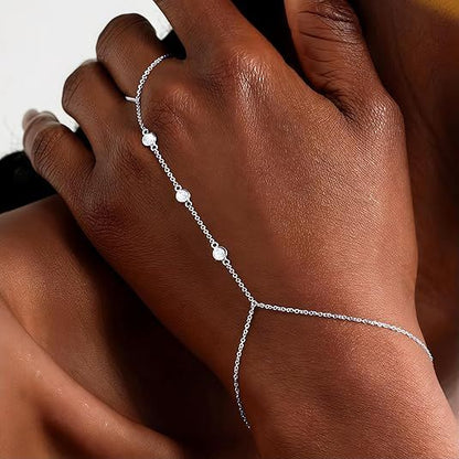 3PCS 14K Gold-Plated Hand Chain Bracelets for Women, Stack Bracelets Set Adjustable, Trendy Dainty Ring V1102-B0GG9LNLRW