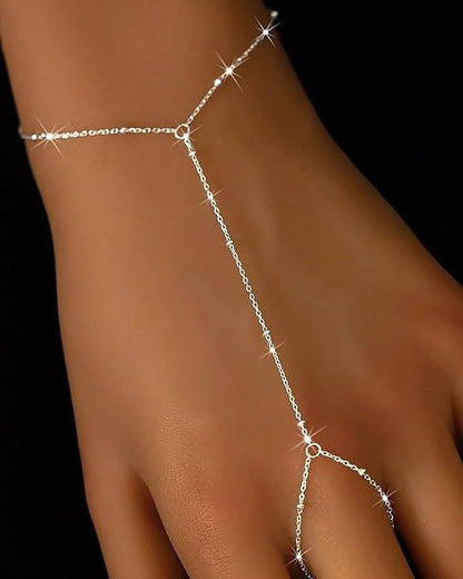 3PCS 14K Gold-Plated Hand Chain Bracelets for Women, Stack Bracelets Set Adjustable, Trendy Dainty Ring V1102-B0GG9LNLRW