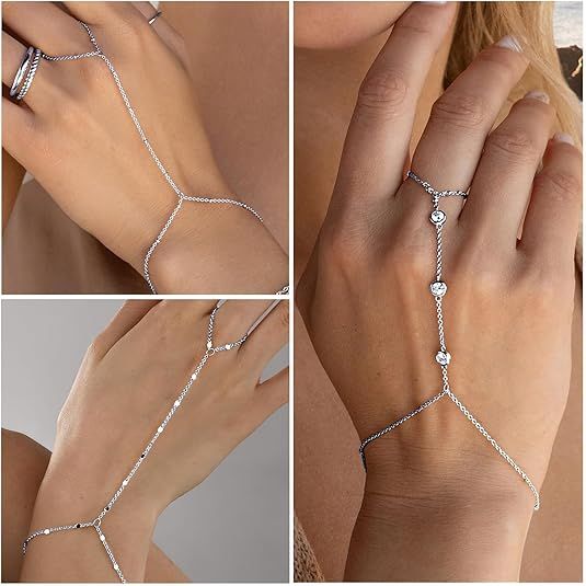 3PCS 14K Gold-Plated Hand Chain Bracelets for Women, Stack Bracelets Set Adjustable, Trendy Dainty Ring V1102-B0GG9LNLRW