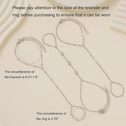 3PCS 14K Gold-Plated Hand Chain Bracelets for Women, Stack Bracelets Set Adjustable, Trendy Dainty Ring V1102-B0GG9LNLRW