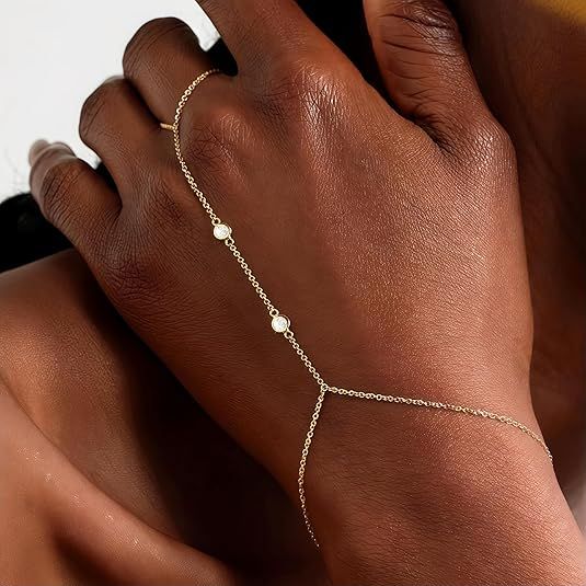 3PCS 14K Gold-Plated Hand Chain Bracelets for Women, Stack Bracelets Set Adjustable, Trendy Dainty Ring V1102-B0GG9XK396