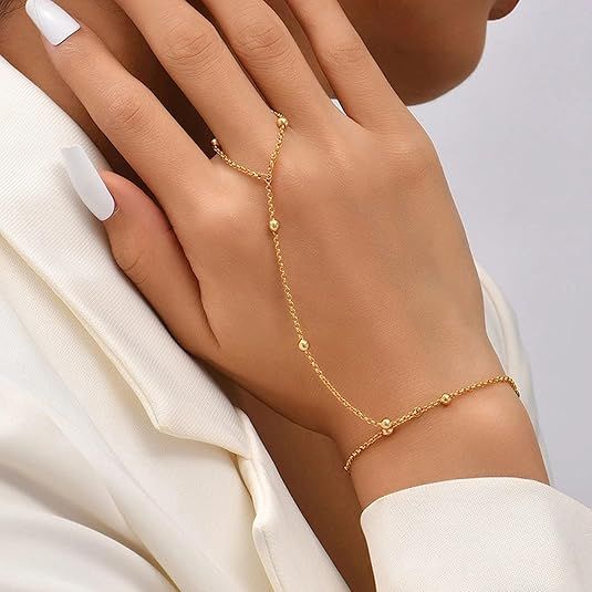 3PCS 14K Gold-Plated Hand Chain Bracelets for Women, Stack Bracelets Set Adjustable, Trendy Dainty Ring V1102-B0GG9XK396