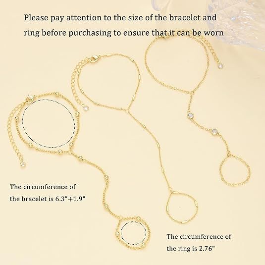 3PCS 14K Gold-Plated Hand Chain Bracelets for Women, Stack Bracelets Set Adjustable, Trendy Dainty Ring V1102-B0GG9XK396