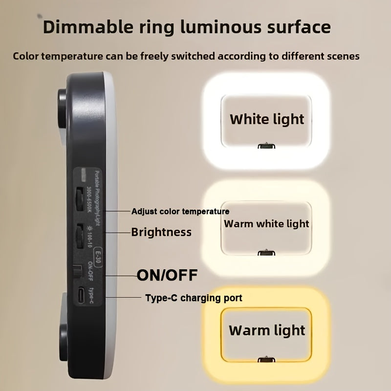 Smart Dual-Mode Fill Light|One-Touch Color Temperature Switching + Stepless Dimming, Portable Ring Light with V1102-BGD001