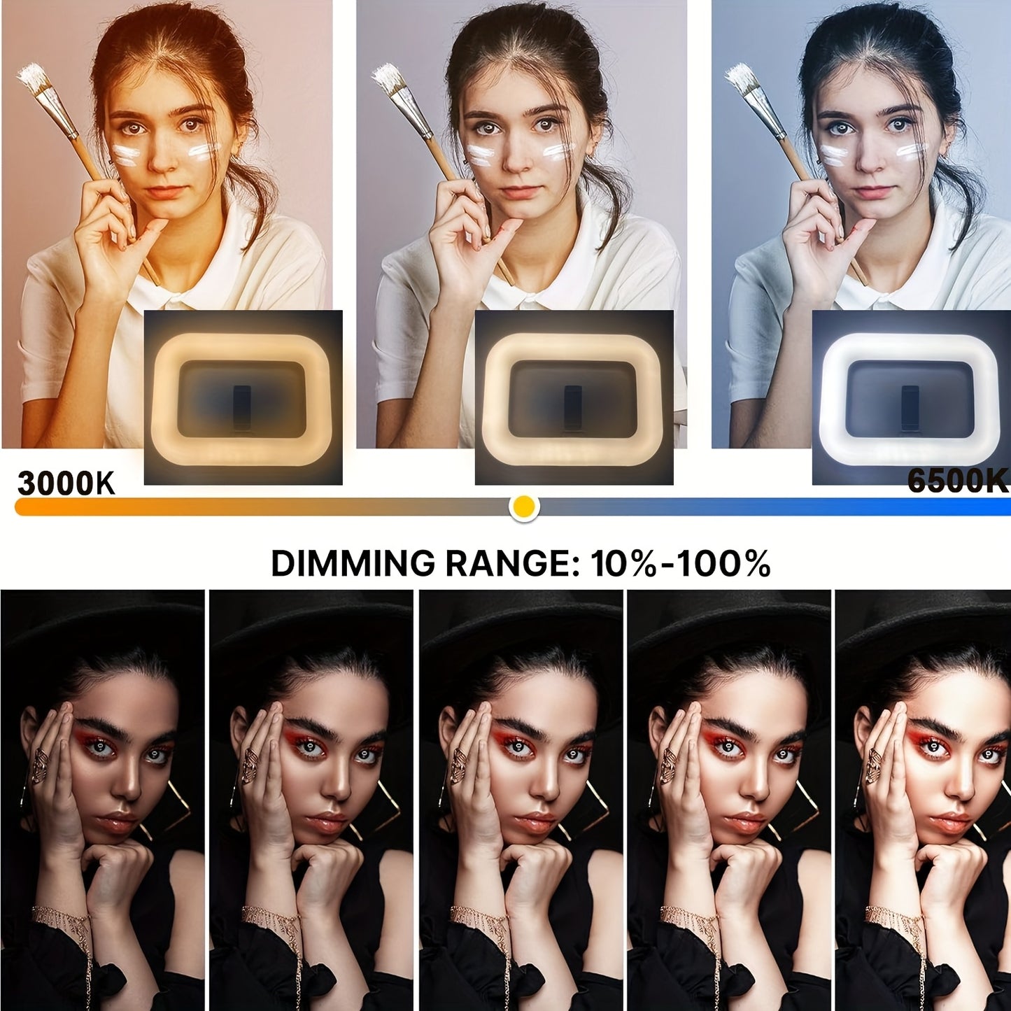 Smart Dual-Mode Fill Light|One-Touch Color Temperature Switching + Stepless Dimming, Portable Ring Light with V1102-BGD001
