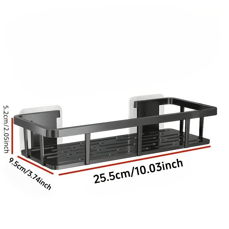 Black Wall-Mounted Storage Shelf - Heavy-Duty Plastic, No-Drill Adhesive Installation, Space-Saving Bathroom V1102-BGSCWJ001