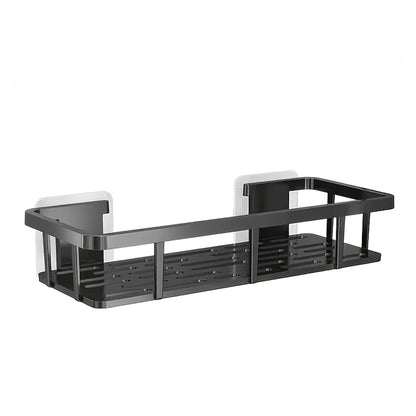 Black Wall-Mounted Storage Shelf - Heavy-Duty Plastic, No-Drill Adhesive Installation, Space-Saving Bathroom V1102-BGSCWJ001