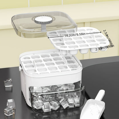 1PC Refrigerator Ice Cube Mold, Manual Press Two-Layer Design, Large Capacity Food-Grade PP Material, V1102-BIZBMJ001