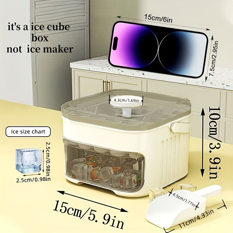 1PC Refrigerator Ice Cube Mold, Manual Press Two-Layer Design, Large Capacity Food-Grade PP Material, V1102-BIZBMJ001