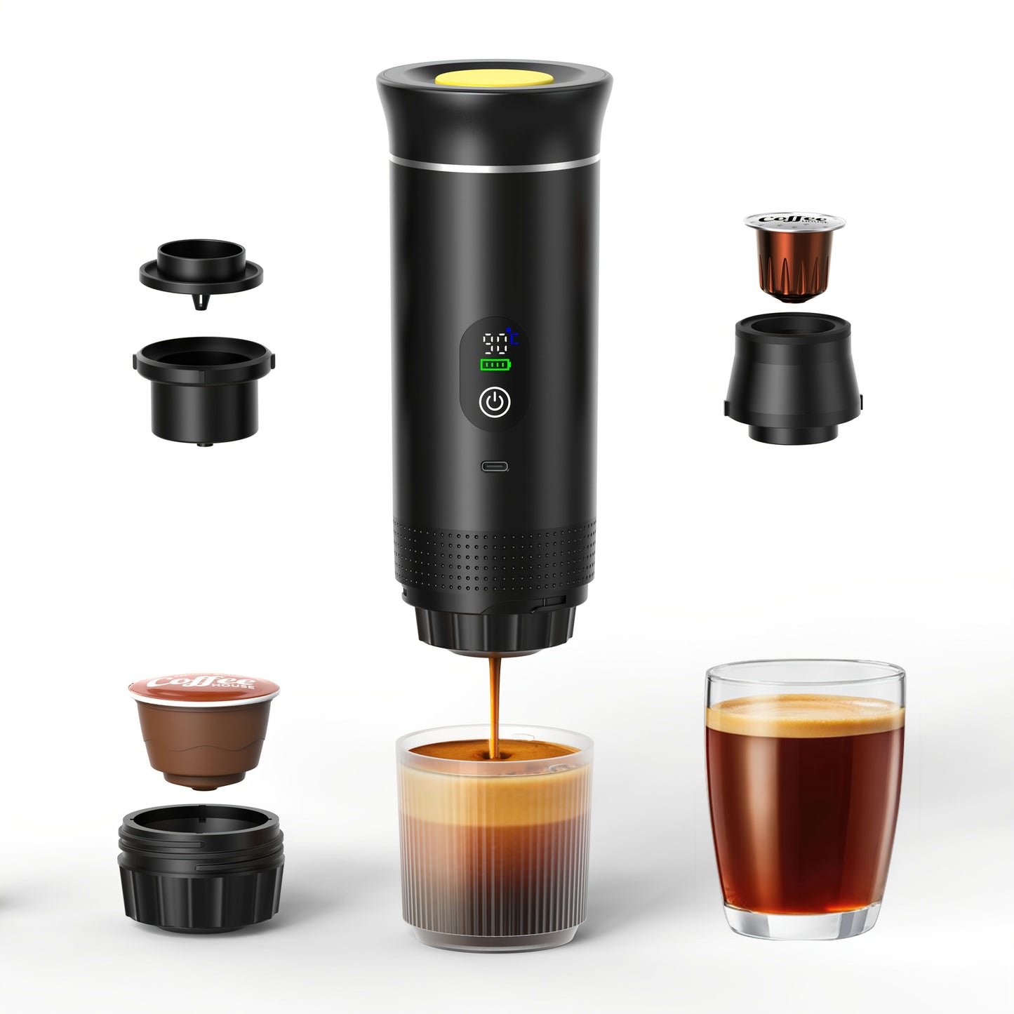 BALCK Upgraded Portable Coffee Maker with Temperature and Power Display, USB-C Charging, Self-Heating & Cold V1102-BXSKFJ001