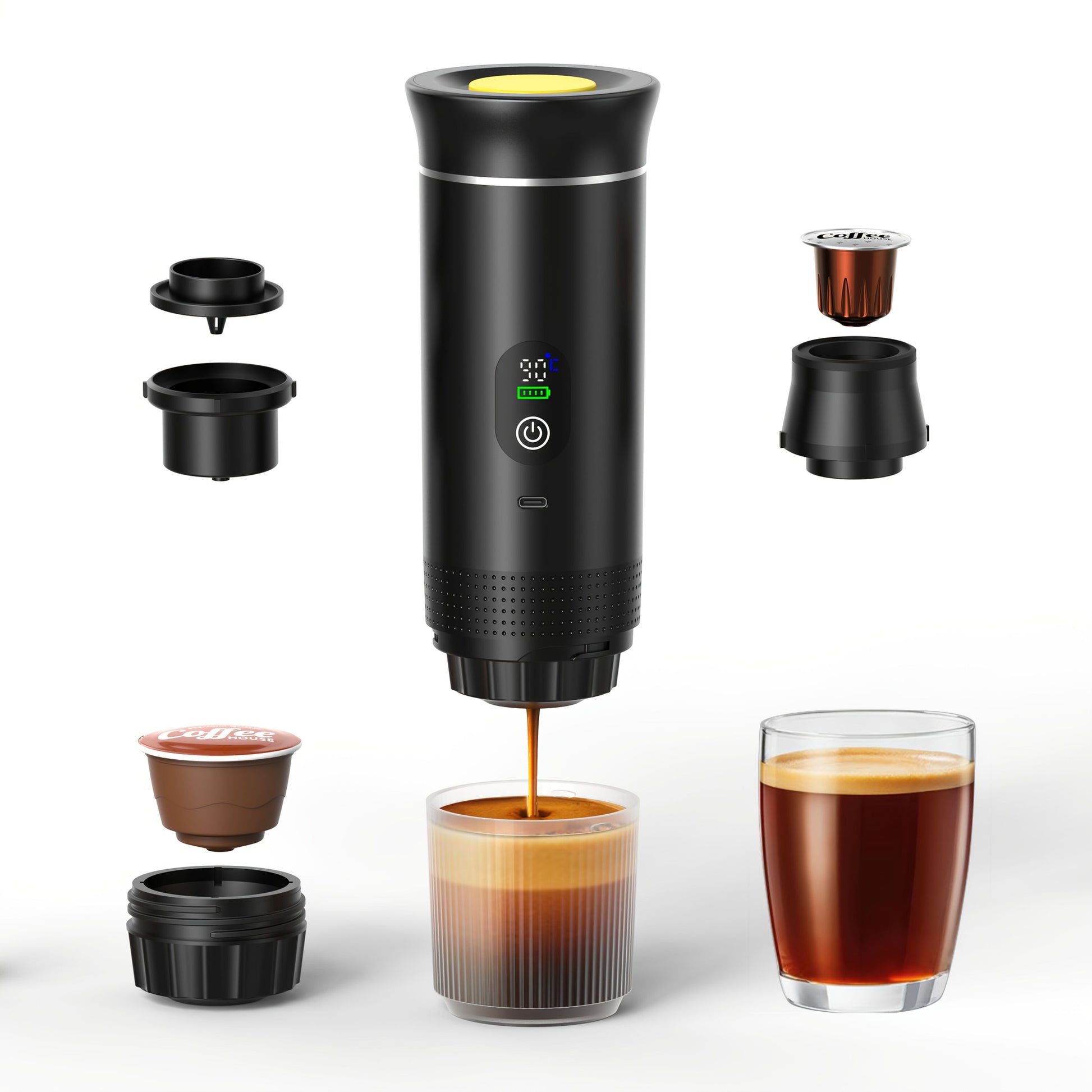 BALCK Upgraded Portable Coffee Maker with Temperature and Power Display, USB-C Charging, Self-Heating & Cold V1102-BXSKFJ001