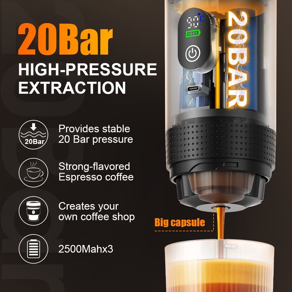 BALCK Upgraded Portable Coffee Maker with Temperature and Power Display, USB-C Charging, Self-Heating & Cold V1102-BXSKFJ001